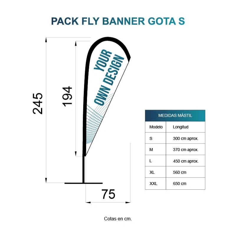 Impresión de fly banner modelo lagrima o banderas publicitarias en Alcobendas (Madrid)