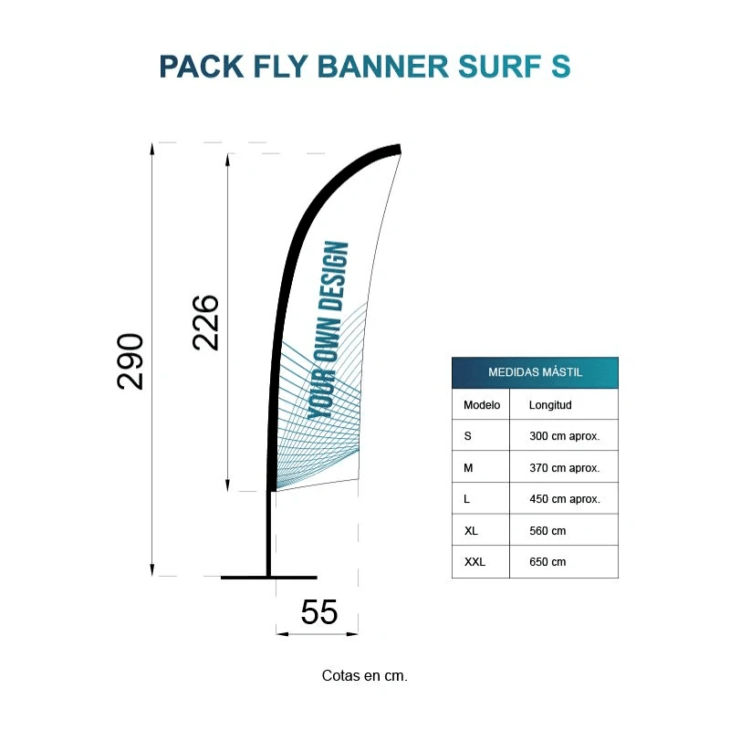 Impresión de fly banner modelo surf o banderolas publicitarias en Alcobendas (Madrid)