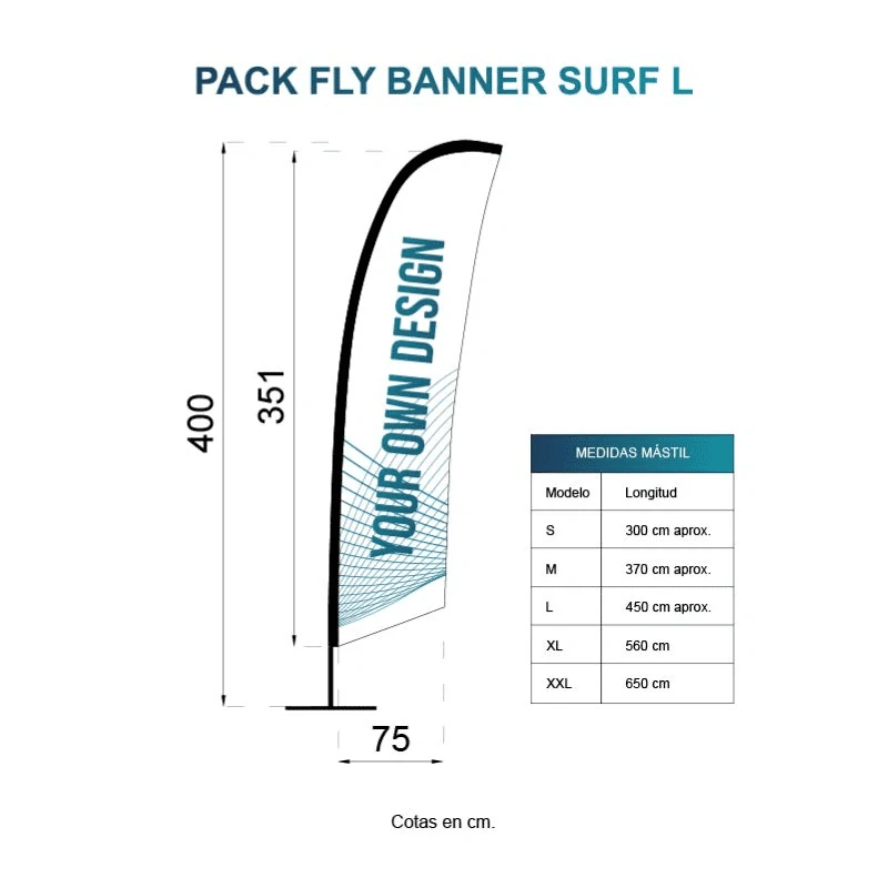 Impresión de fly banner modelo surf o banderolas publicitarias en Alcobendas (Madrid)