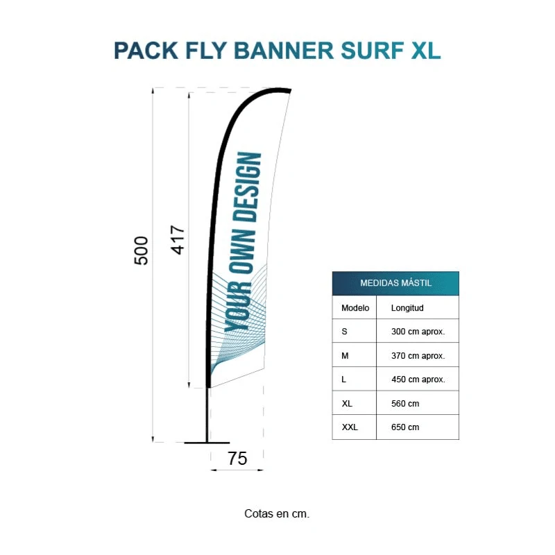 Impresión de fly banner modelo surf o banderolas publicitarias en Alcobendas (Madrid)