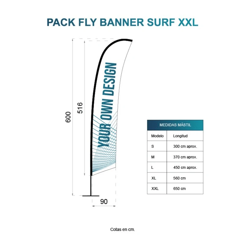 Impresión de fly banner modelo surf o banderolas publicitarias en Alcobendas (Madrid)